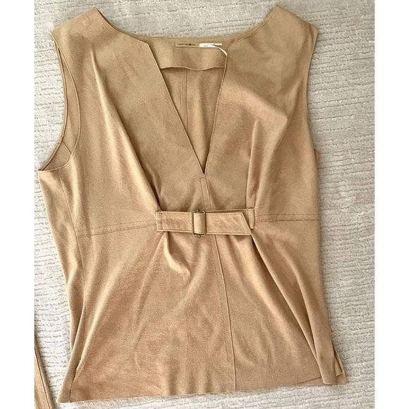 Max Studio Golden Yellow Womens Sleeveless Top Sz M Microfiber Faux Suede - Picture 2 of 12